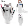 A white water bottle carrier bag designed to hold a 30 oz tumbler and other items.