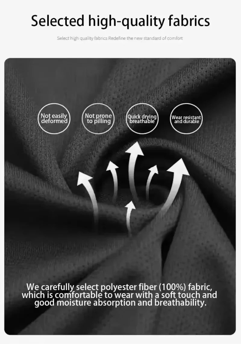 Close-up of a dark fabric texture showing fibers and arrows indicating durability, comfort, and breathability.