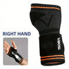 Black and orange adjustable wrist palm support brace for the right hand