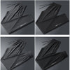 Black men's ice silk performance pants shown in multiple angles