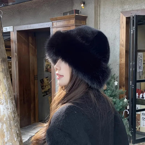 Women's Plush Fur-Trimmed Winter Hat with Ear Protection