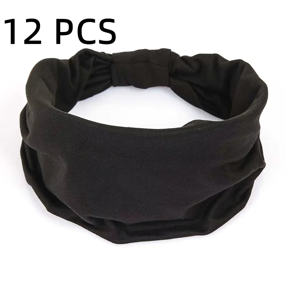 Twelve black non-slip elastic headbands for fitness and hair