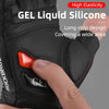 A hand is demonstrating a black GEL liquid silicone glove designed for cycling or MTB riding.