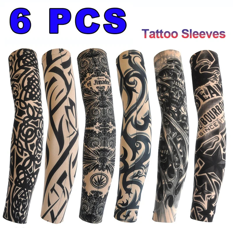 Six packs of black and gray tattoo sleeves for arm protection