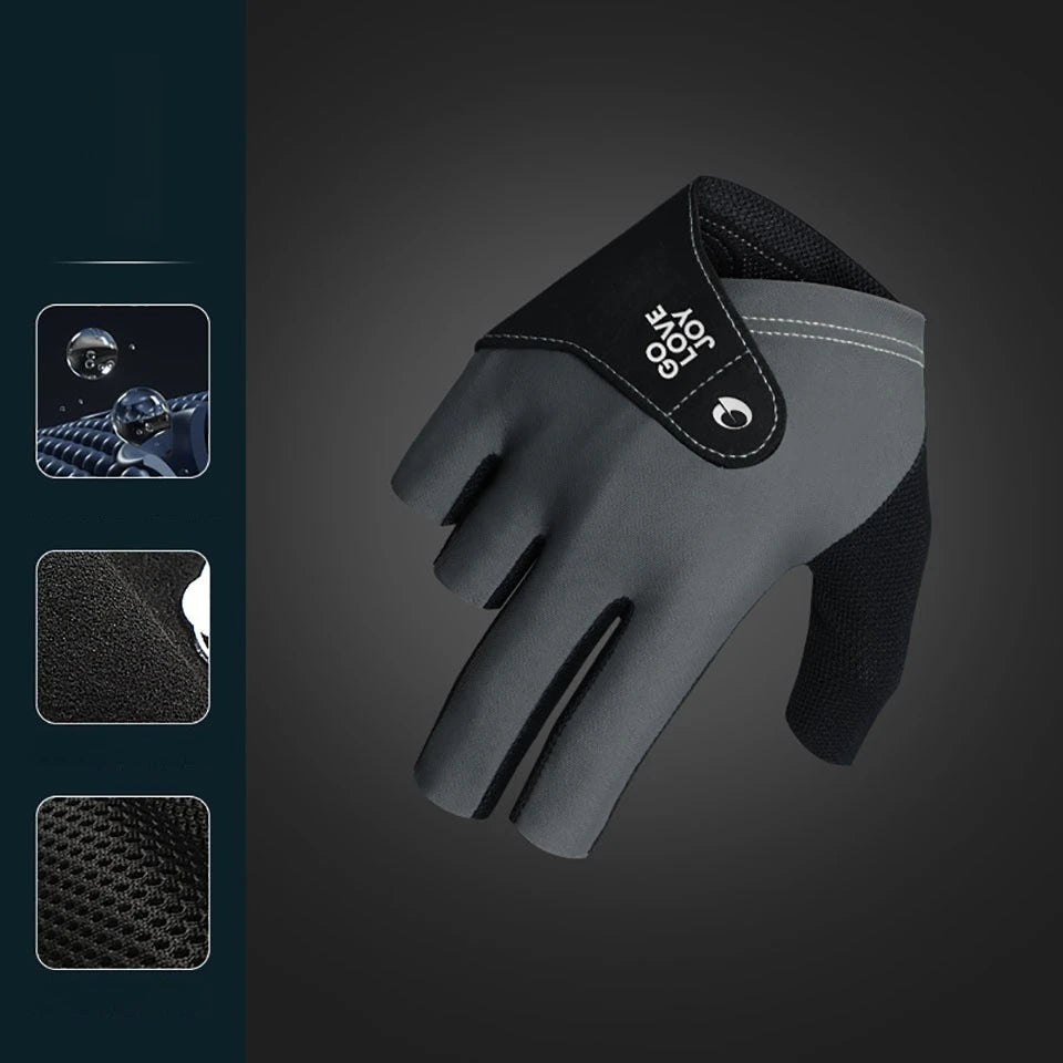 A gray snooker pool glove with black accents shown against a dark background.