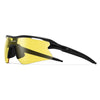 A pair of yellow-tinted AELBRO sports sunglasses with black frames.