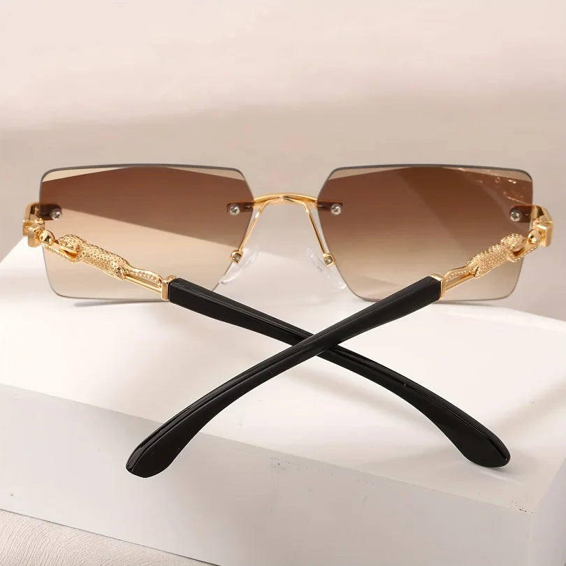 Minimalist Rimless Rectangle Sunglasses for Women and Men