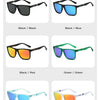 A grid showing various color combinations of polarized sports sunglasses including black, blue, red, green, and white.
