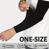Black one-size arm sleeves demonstrating form-fitting compression and 4-way stretch.