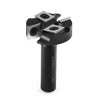 A set of precision wood milling router bits with a black handle and metal cutting heads.