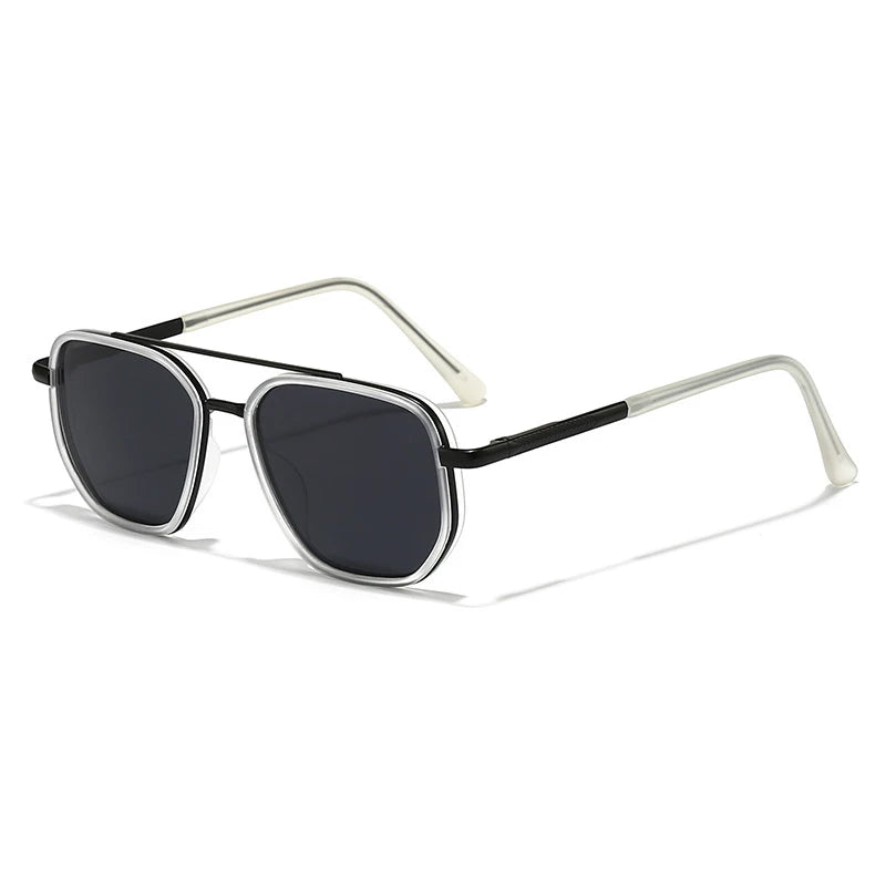 Classic pilot polarized sunglasses with black frames and dark lenses shown against a white background.