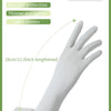 Extended version of ice silk gloves shown on a hand, highlighting features like sun protection and slenderness.