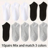 Ten pairs of mix and match ankle socks in black and white colors