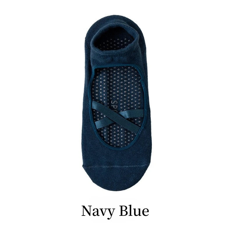 Navy blue crisscross strap yoga socks