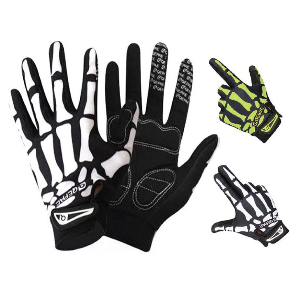 Un juego de guantes de ciclismo sin deslizamiento, negros y amarillo neón, en varios estilos.