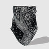 Buff de protección UV con estampado paisley negro y patrones blancos intrincados