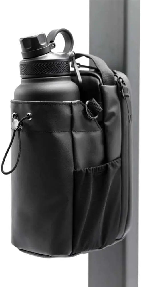 A black magnetic water bottle bag designed to hold keys and phones.