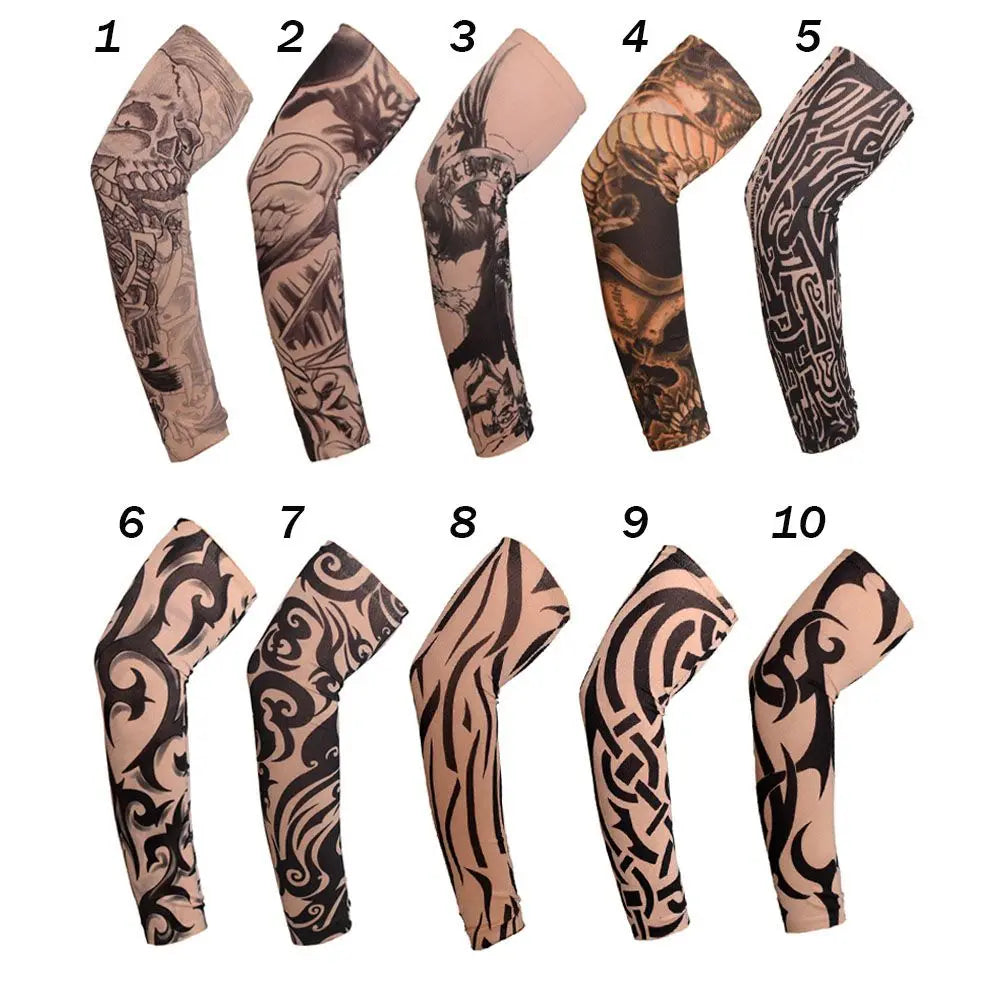 Cooling UV Protection Arm Sleeves with Tattoo Design