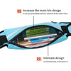 A light blue adjustable sport waist bag showing internal organization for phones and cards.