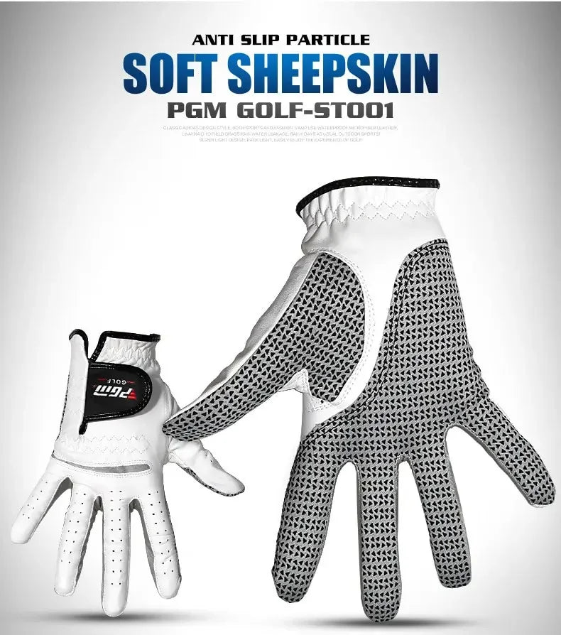 A pair of soft sheepskin anti-slip golf gloves shown against a white background.