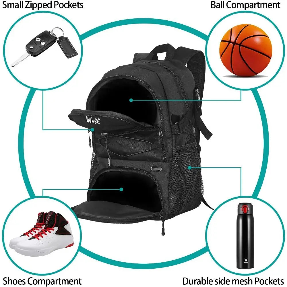 Multi-Sport Backpack with Separate Shoe & Ball Compartments