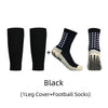 Black anti-slip football socks and leg cover shown in various styles