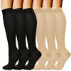 A set of premium nurse compression socks in black and beige colors displayed vertically.