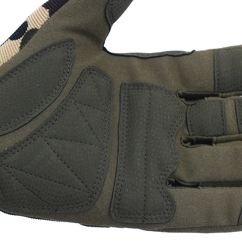 A close-up view of dark olive green men's outdoor and cycling full finger mittens.
