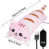 Pink cat-shaped heating pad with a switch and timer for muscle relief