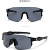 A pair of dark gray, square-shaped sunglasses shown from the front and a side angle.