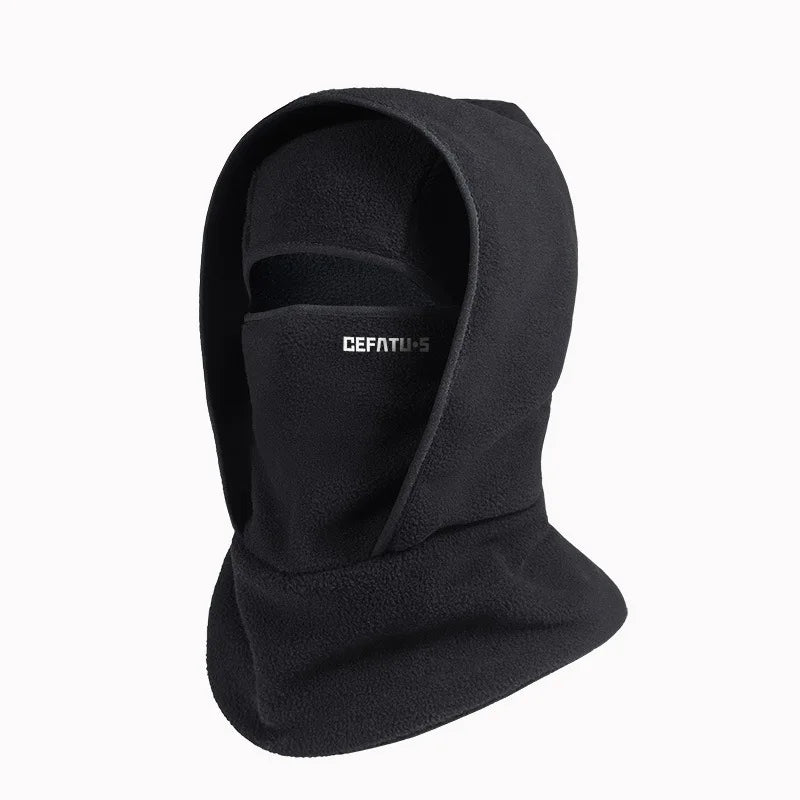 Black double-layer winter beanie with a ribbed texture.