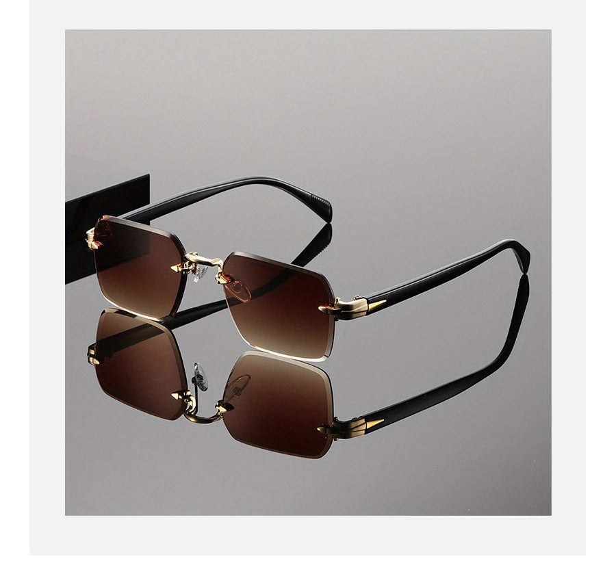 Vintage Rectangle Rimless Sunglasses with UV400 Protection