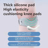 A close-up of a silicone knee pad being applied to a person's knee for joint cushioning and support.