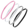 A pack of four non-slip elastic sport headbands in pink, white, and gray for workout and yoga.