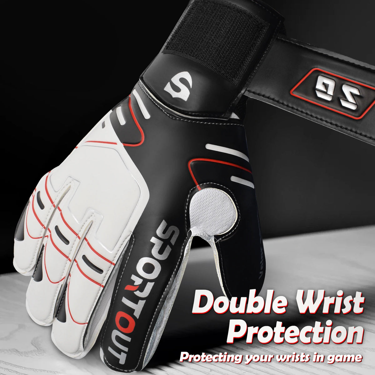 Guantes deportivos blanco y negro con doble protección para la muñeca para juego