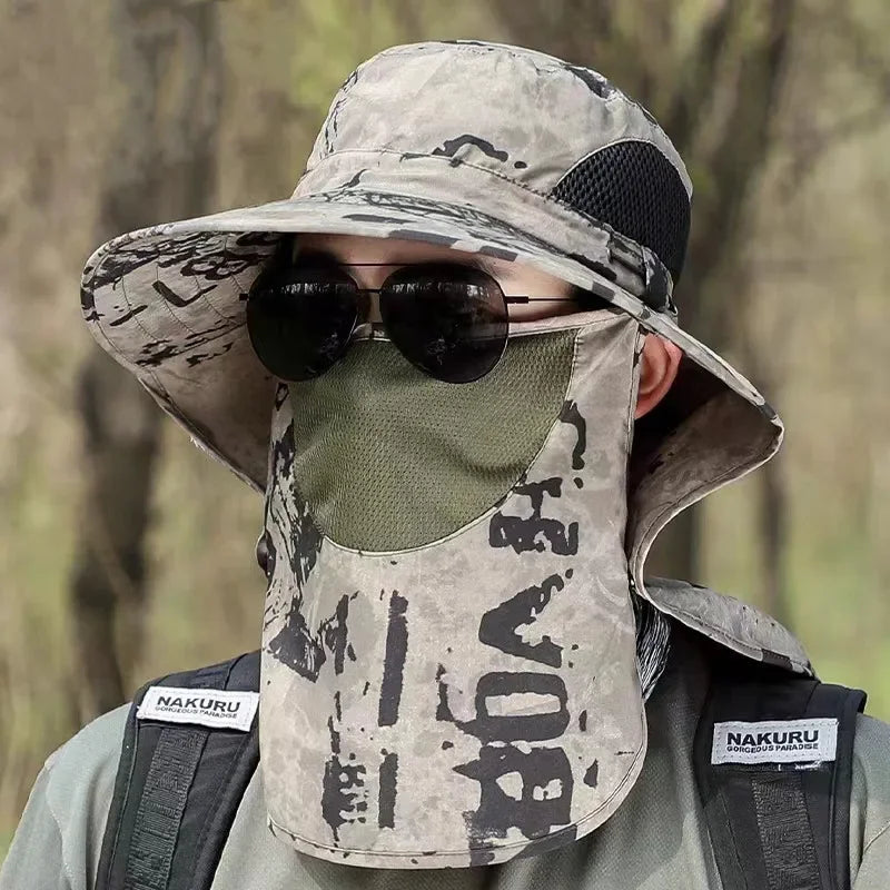 Wide Brim Bucket Hat with Neck Protection