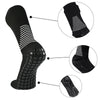 Black performance football socks shown with detailed views of the ankle, foot, and cuff.