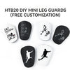 A collection of black and white DIY mini leg guards for customization, showing various designs like soccer players.