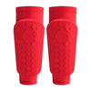 A pair of red lightweight soccer shin guards for calf protection.