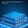 Blue battery cells stacked on a circuit board with glowing blue lines, representing an environmentally friendly energy gather
