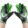 Pair of black and neon green non-slip soccer goalie gloves with double wrist protection