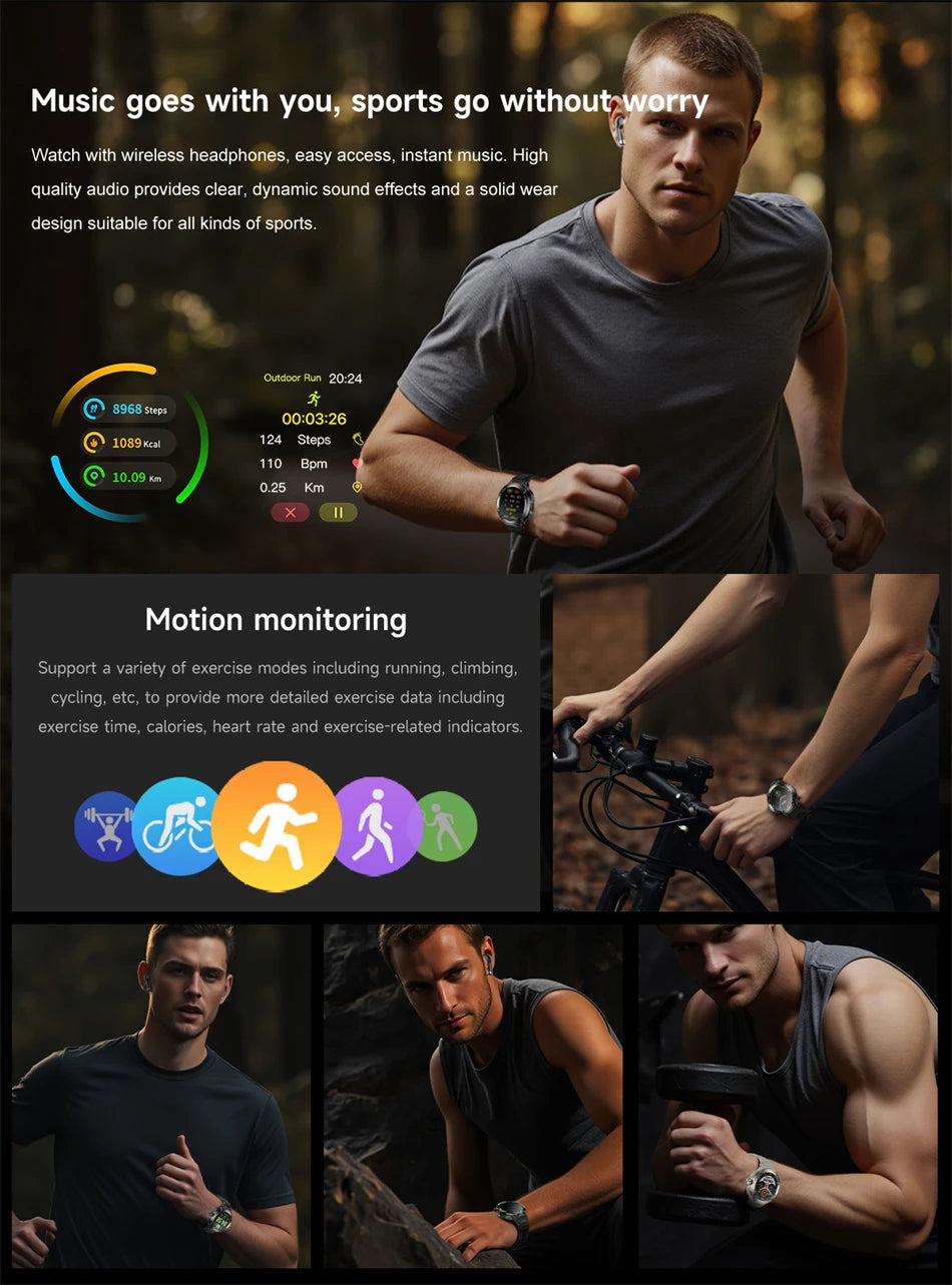 Ein Mann in einem dunklen T-Shirt trainiert und überwacht seine Workout-Daten auf einer Smartwatch.