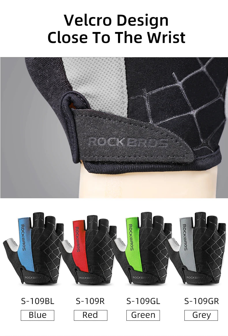 A set of Velcro design gloves for the wrist, available in Blue, Red, Green, and Grey colors.