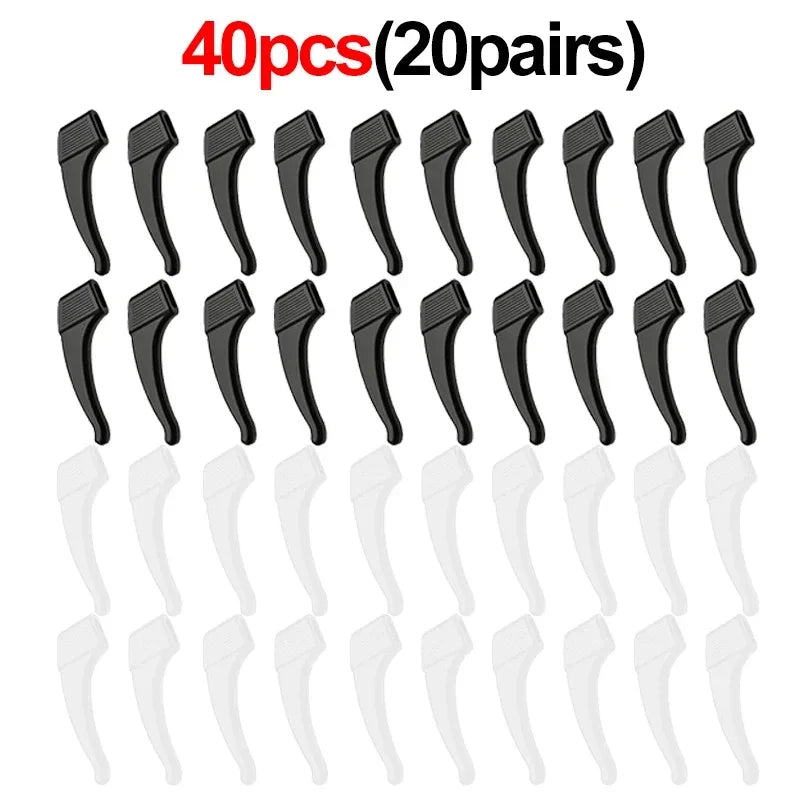 40 pieces of silicone eyeglass ear hooks for anti-slip grip in black