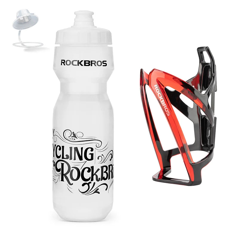 Bouteille d'eau de vélo blanche et durable avec un support noir et rouge.