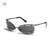 Black Y2K futuristic gradient sunglasses displayed against a white background.