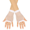 White mesh fingerless gloves worn on a hand, showing the netting pattern.