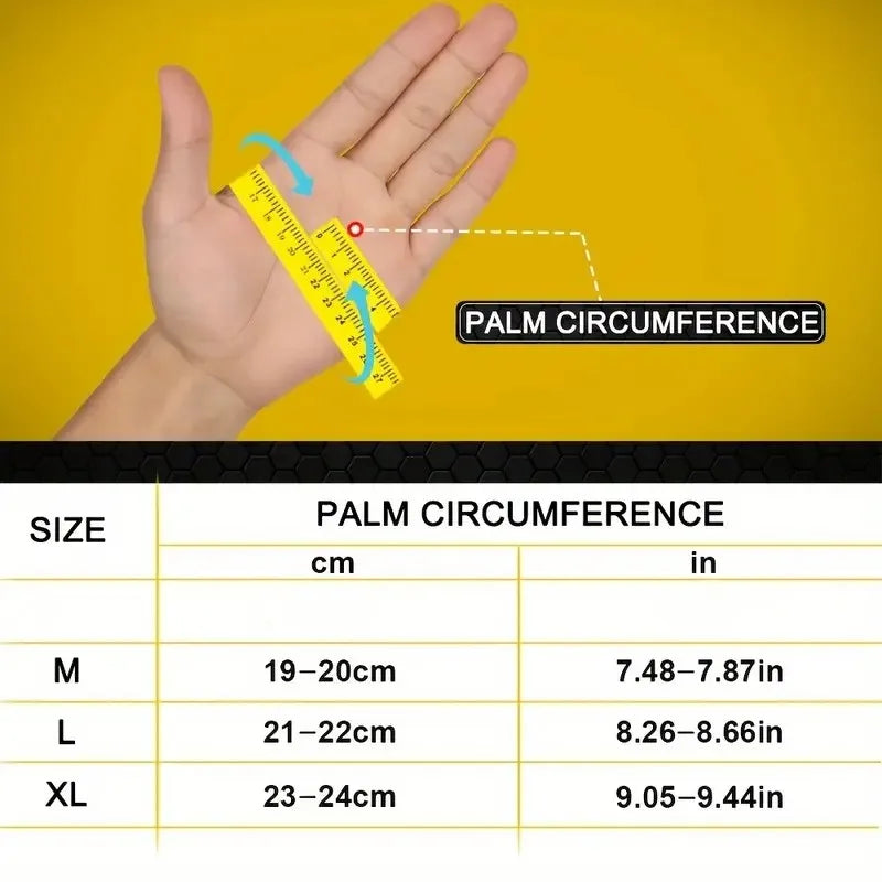 Mesurer la circonférence de la paume de la main avec un mètre jaune pour déterminer la taille du gant.