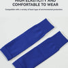 A pair of royal blue sports socks shown flat, highlighting high elasticity and comfort for environmental protection.