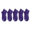 A set of purple men's breathable ankle boat socks with yellow accents.